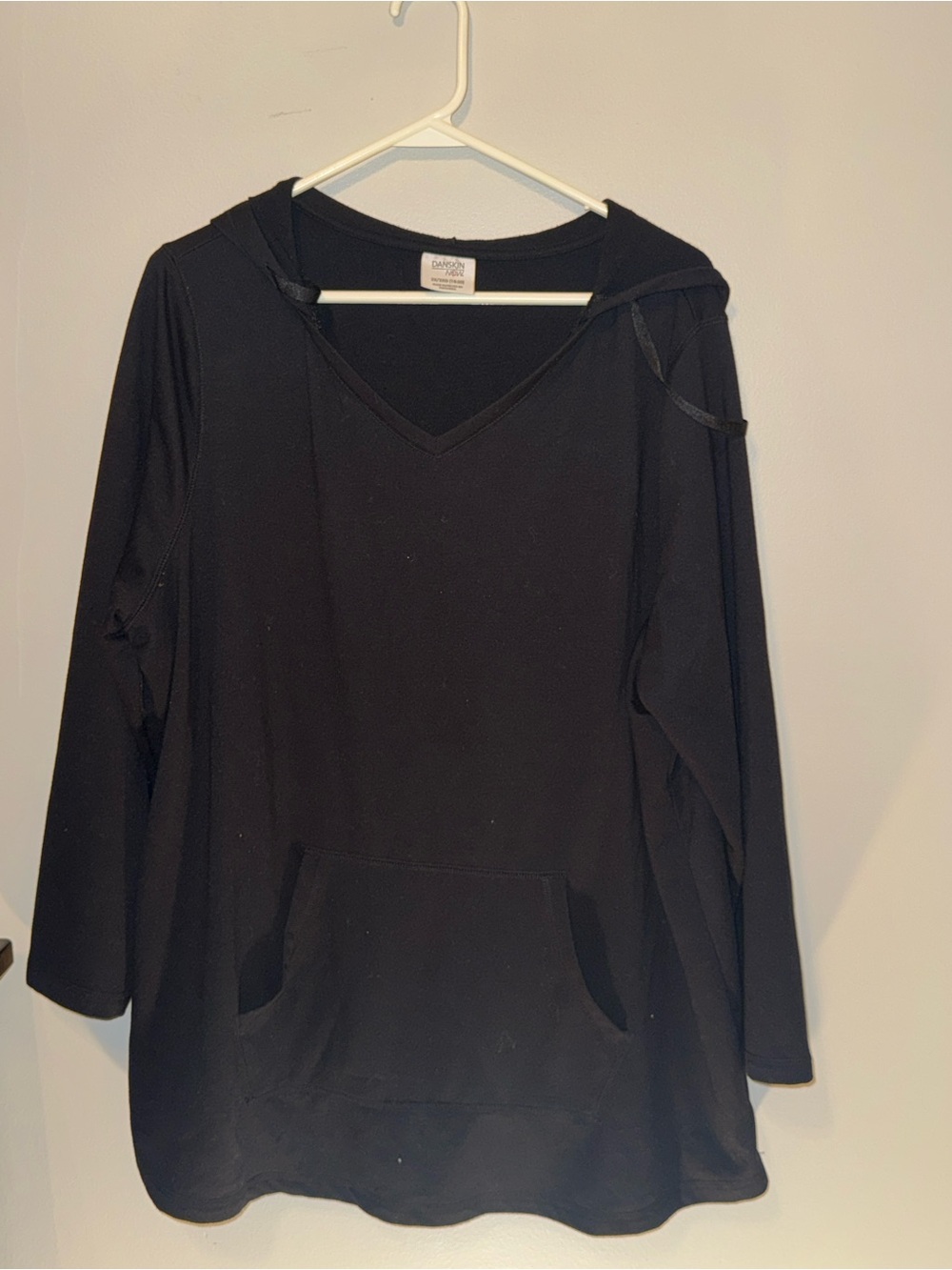 Danskin Black V-Neck Hooded Pullover Sweatshirt